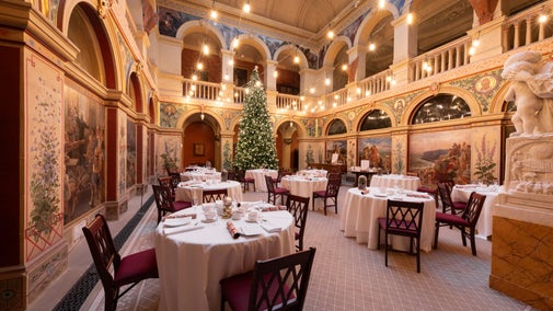 Central Hall at Wallington dressed for Festive Afternoon Tea